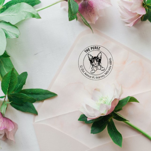 Laperm Cat Family Return Address  Rubber Stamp (Creator Uploaded)