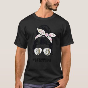 Laperm Cat Mum Messy Bun Hair Glasses Bobtail Mama T-Shirt