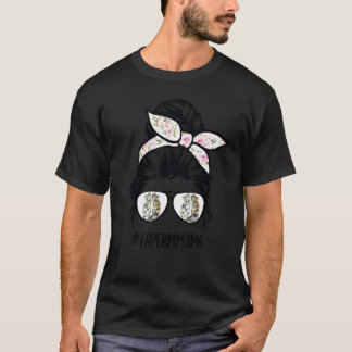 Laperm Cat Mum Messy Bun Hair Glasses Bobtail Mama T-Shirt