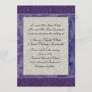 Lapis and Silver Damask Style Wedding Invitation