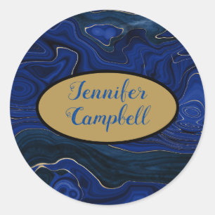Lapis Blue Agate Swirls Classic Round Sticker