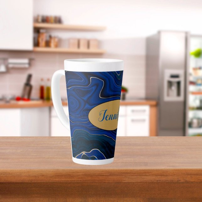 Lapis Blue Agate Swirls Personalised Latte Mug (Creator Uploaded)