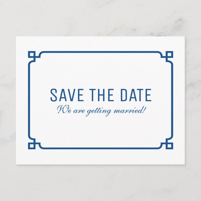 Lapis Blue Deco Chic Save the Date Postcard (Front)