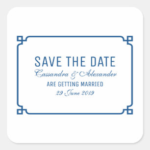 Lapis Blue Deco Chic Save the Date Square Sticker