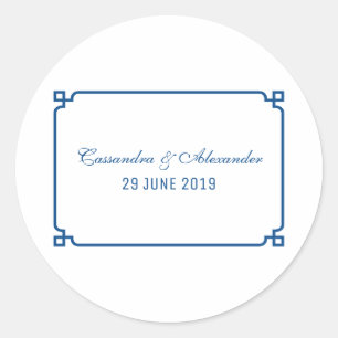Lapis Blue Deco Chic Wedding Classic Round Sticker