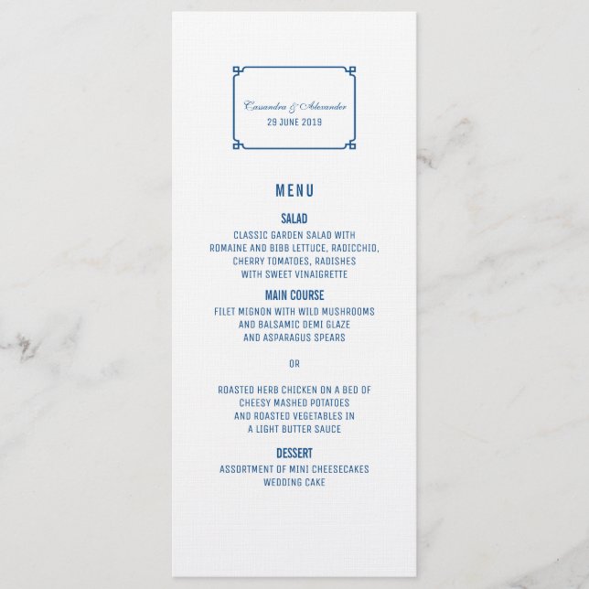 Lapis Blue Deco Chic Wedding Menu (Front)