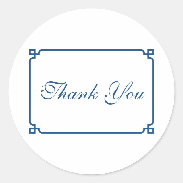 Lapis Blue Deco Chic Wedding Thank You Classic Round Sticker (Front)