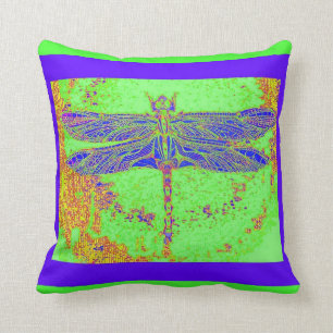 Lapis Blue Dragonfly Green Cushion by Sharles