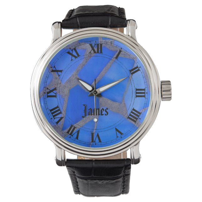 Lapis Blue Mosaic Stained Glass and Your Name Watch (Front)