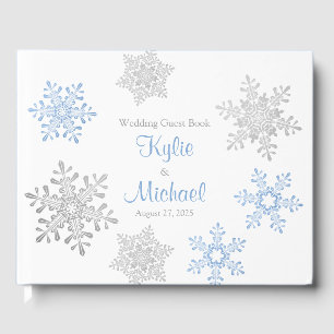 Lapis Blue Silver Grey Snowflake Winter Wedding Guest Book