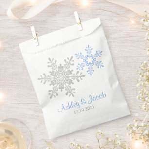 Lapis Blue Silver Snowflake Winter Wedding  Favour Bag