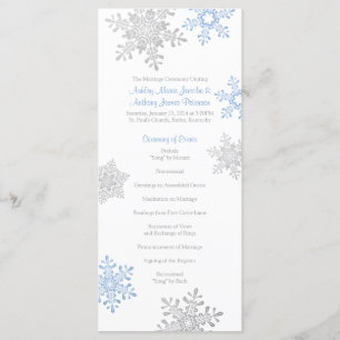 Lapis Blue Silver Snowflake Winter Wedding Program