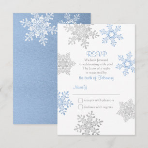 Lapis Blue Silver Winter Snowflake Wedding RSVP Card