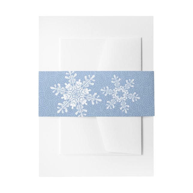 Lapis Blue White Snowflake Winter Wedding Invitation Belly Band (Front Example)