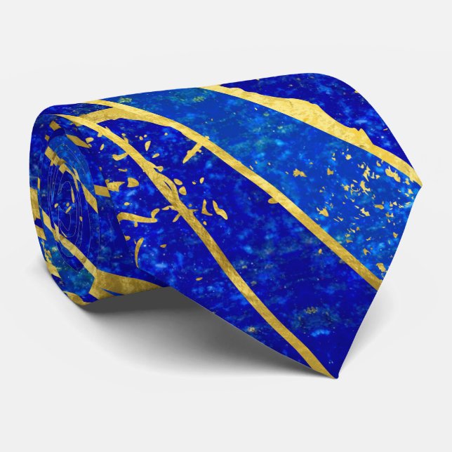 Lapis Lazuli and gold waves pattern Tie (Rolled)