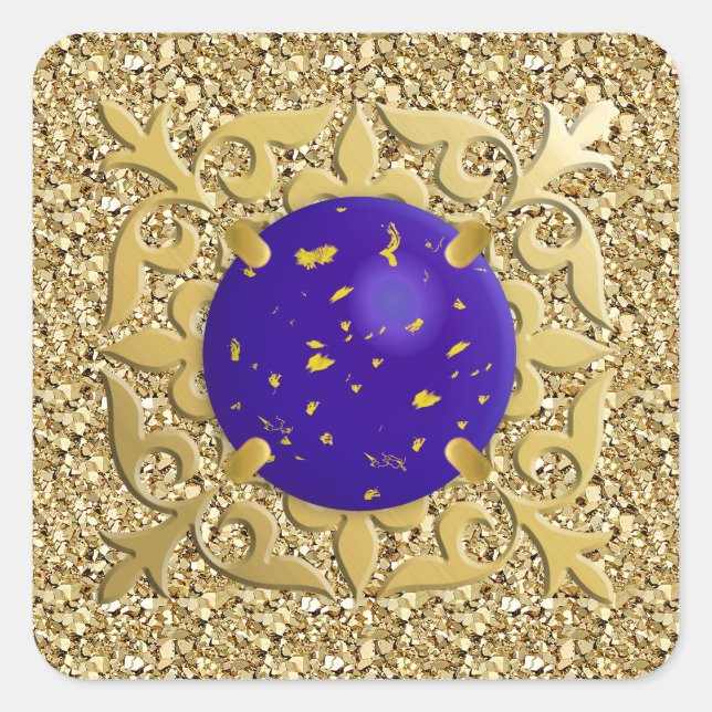 Lapis Lazuli jewel with druzy background Square Sticker (Front)