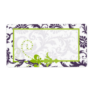 Lapis Purple & Apple Green Damask Birds Wedding