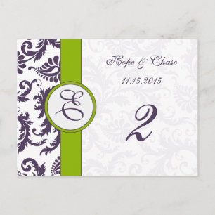 Lapis Purple Damask Apple Green Table Number Cards
