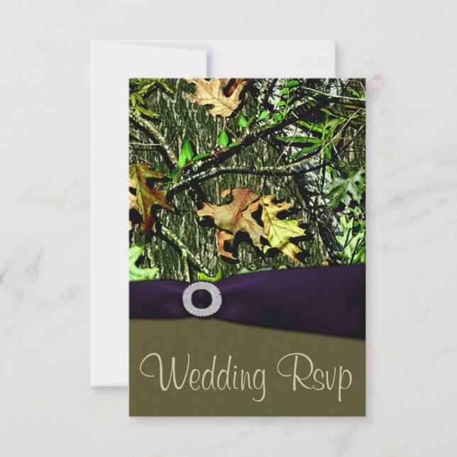Lapis Purple Hunting Camo Wedding RSVP Cards (Front)
