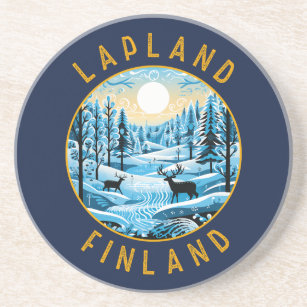Lapland Finland Deer Retro Distressed Circle Coaster