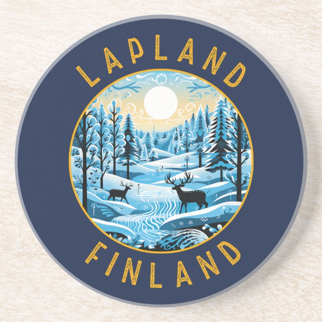 Lapland Finland Deer Retro Distressed Circle Coaster (Front)