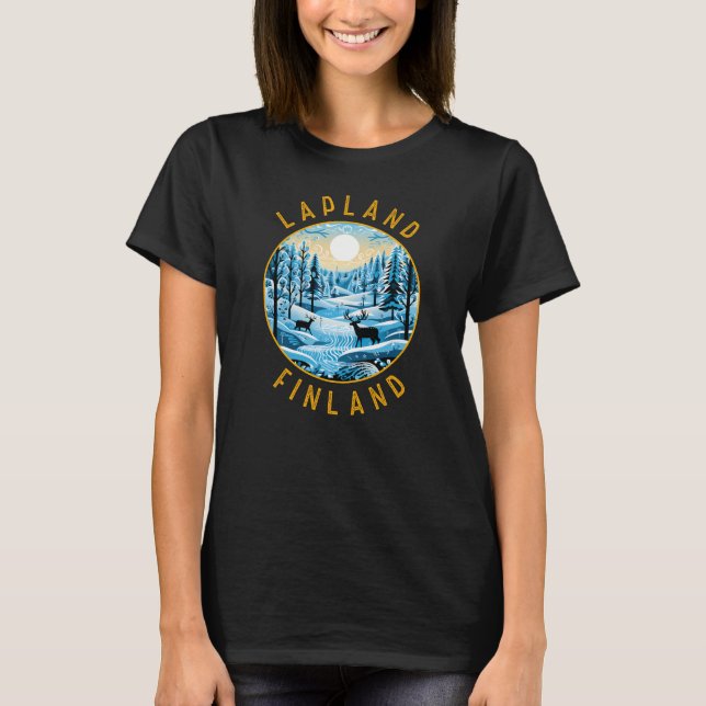 Lapland Finland Deer Retro Distressed Circle T-Shirt (Front)