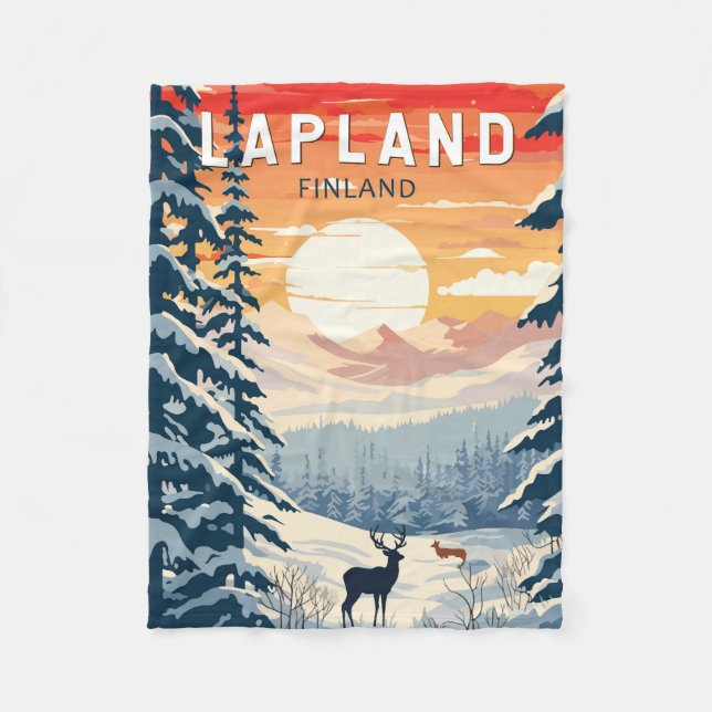 Lapland Finland Travel Art Vintage Fleece Blanket (Front)