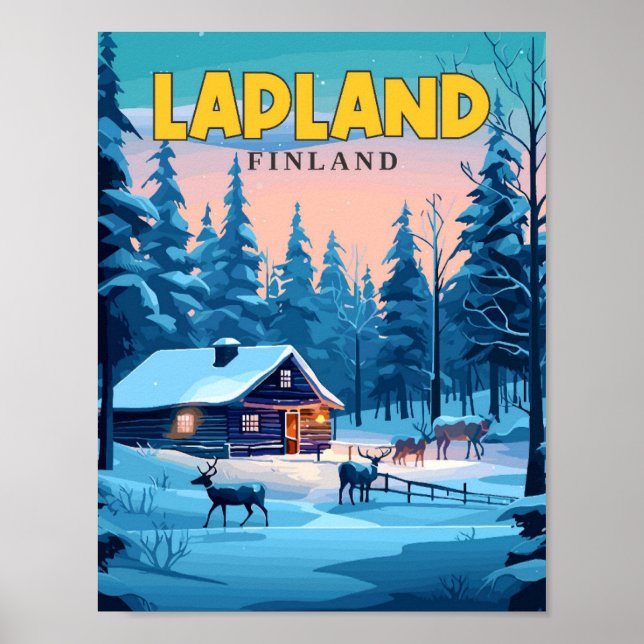 Lapland Finland vintage travel illustration Poster (Front)
