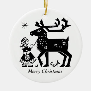 Lapland Girl Holds Reindeer Christmas Decoration