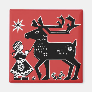 Lapland Girl Holds Reindeer Christmas Magnet