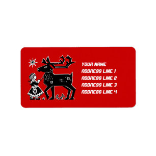 Lapland Girl in Costume Reindeer At Christmas Label