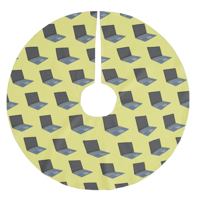 Laptop cartoon illustration  brushed polyester tree skirt (Front)