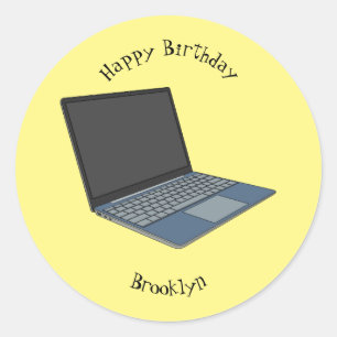 Laptop cartoon illustration classic round sticker
