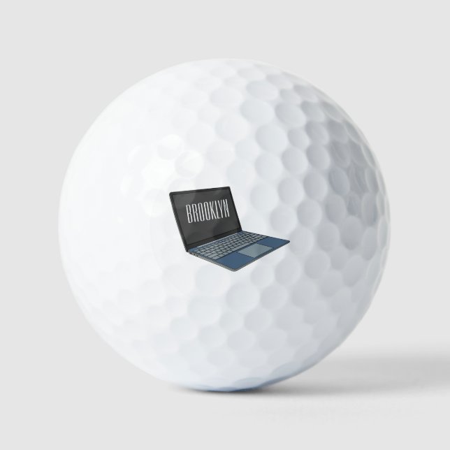 Laptop cartoon illustration  golf balls (Front)