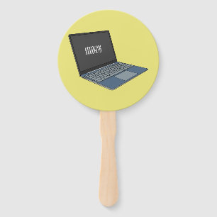 Laptop cartoon illustration hand fan