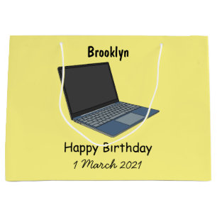 Laptop cartoon illustration large gift bag