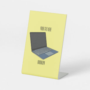 Laptop cartoon illustration pedestal sign