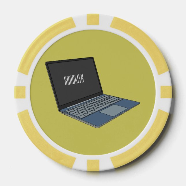 Laptop cartoon illustration  poker chips (Front)