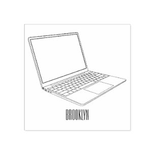 Laptop cartoon illustration rubber stamp