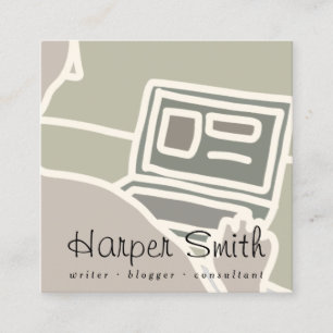 laptop computer online writer blogger square business card