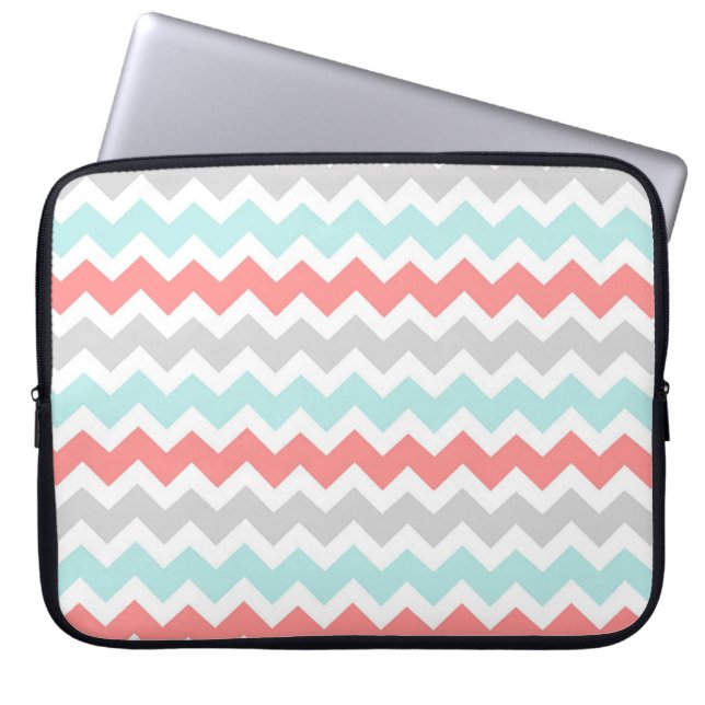 Laptop Coral Aqua Grey Chevrons Pattern Laptop Sleeve (Front)