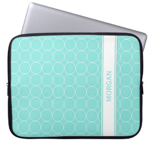 Laptop Custom Name Aqua White Circles Pattern Sleeve
