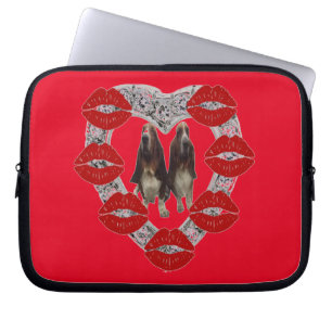 Laptop Diamond Heart With Bassets & Kisses Sleeve