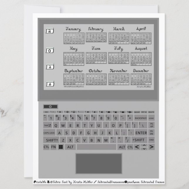 Laptop Keys 2026 Calendar Fabric Font Paper Sheet (Front)