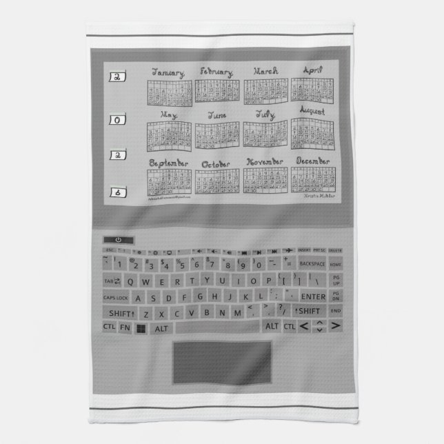 Laptop Keys 2026 Calendar Sewing Fabric Font Tea Tea Towel (Vertical)