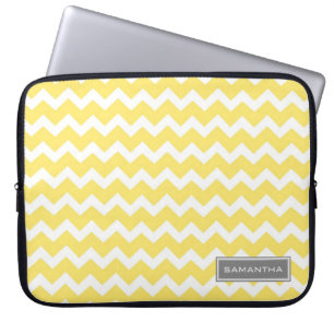 Laptop Lemon Chevron Custom Name Laptop Sleeve