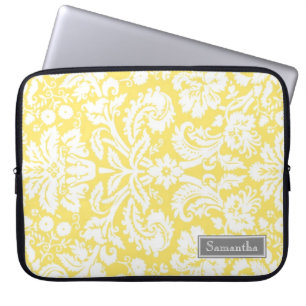 Laptop Lemon Damask Custom Name Laptop Sleeve