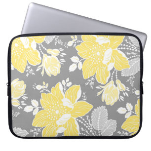 Laptop Lemon Grey Floral Pattern Laptop Sleeve