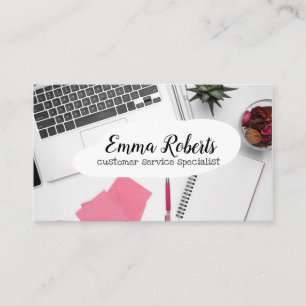 Laptop Pink Woman Work Customer Service Specialist Business Card