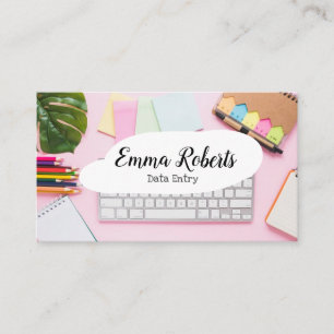 Laptop Pink Woman Work Data Entry Business Card